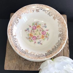 6 Shabby Chic Floral Gold Rimmed Small Bowls